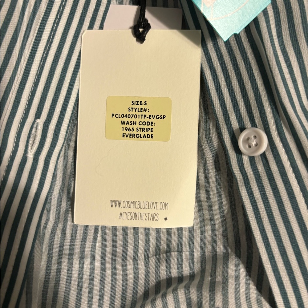 Casual Green and White Striped Women's Button Down Shirt - Picture 8 of 8
